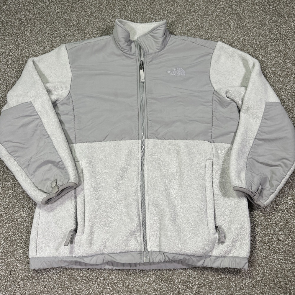 The North Face Girls XL Denali Jacket White And Grey ZIPUP 21/26 Polartec